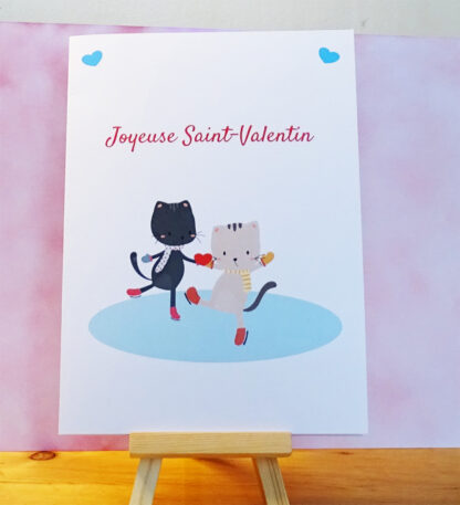 Carte de Saint-Valentin « chats sur patinoire »